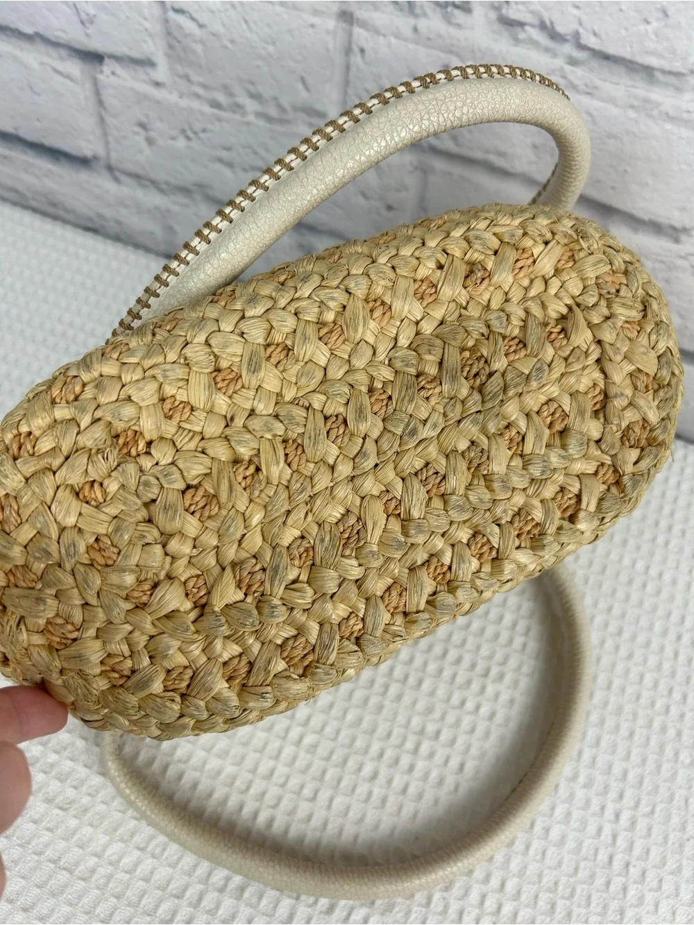 Brighton Raffia Tote White Leather Trim Daisy Floral Lined Shoulder Bag